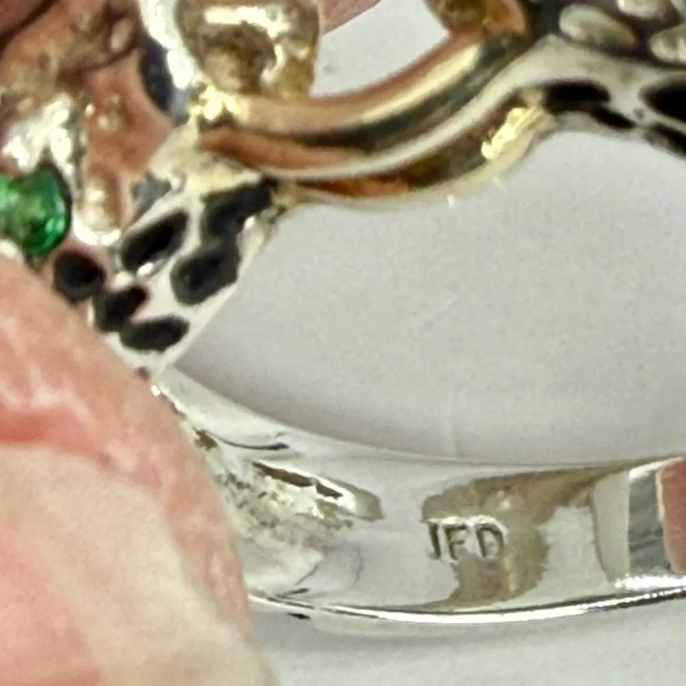JED Joseph DeMarco Double Panther Ring 925 Sterling Genuine Emerald Eyes Sz 8 - Picture 7 of 16